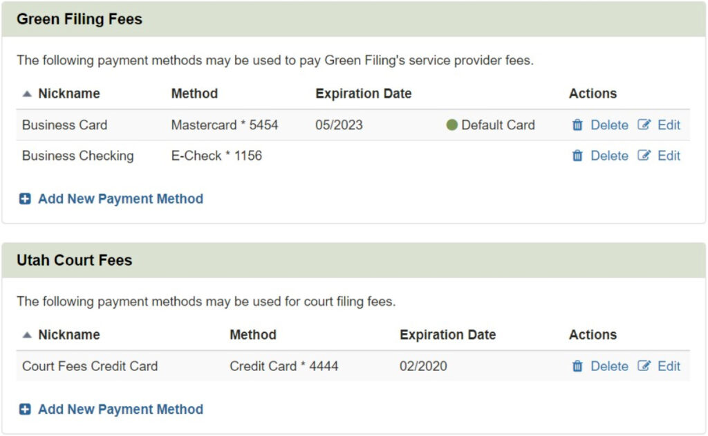 Green Filing Payment Processing Upgrade for Utah Service Fees—Green